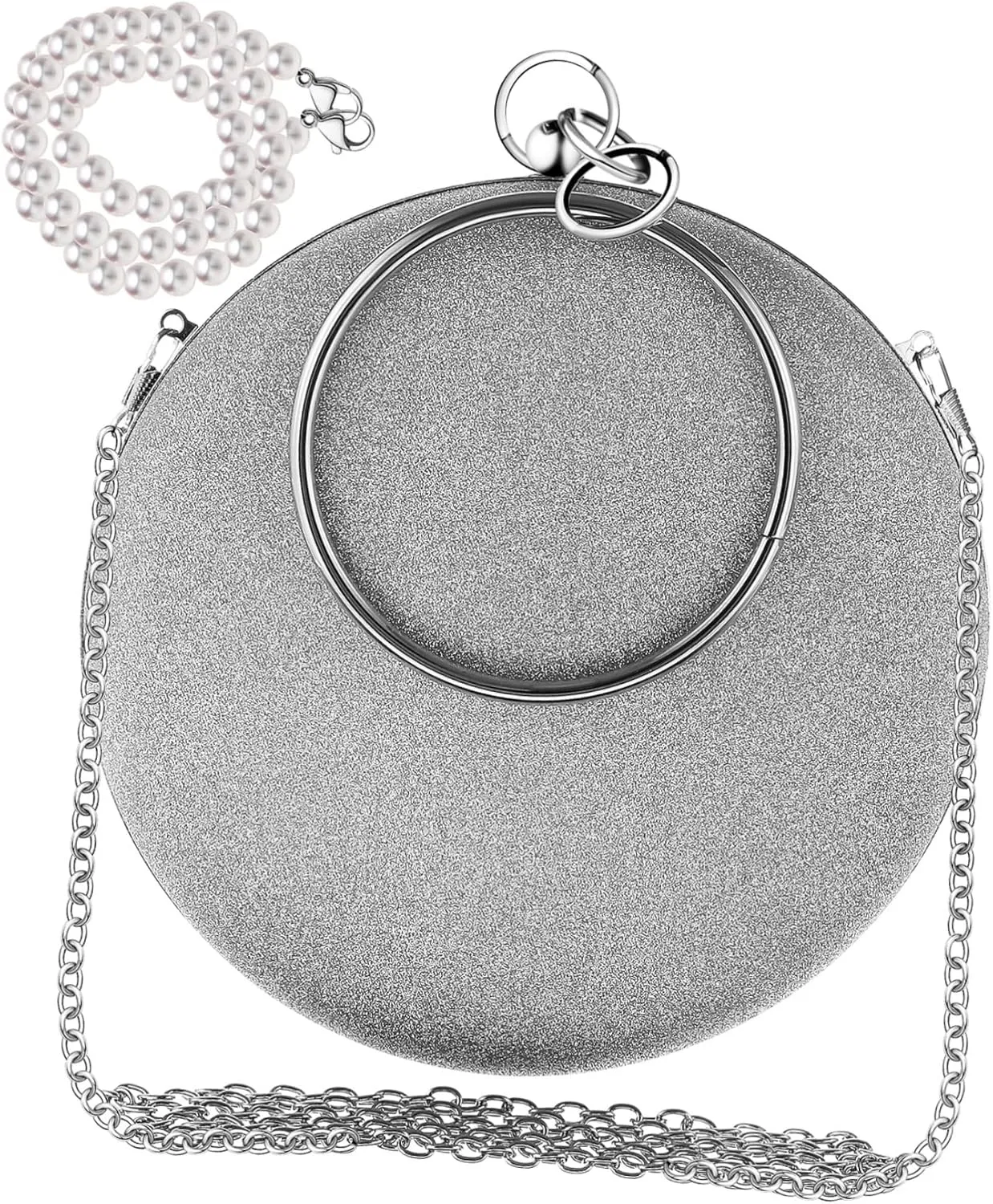 PartyKindom Beaded Clutch Purse for Women Round Evening Bag with Chain Perfect for Wedding Party