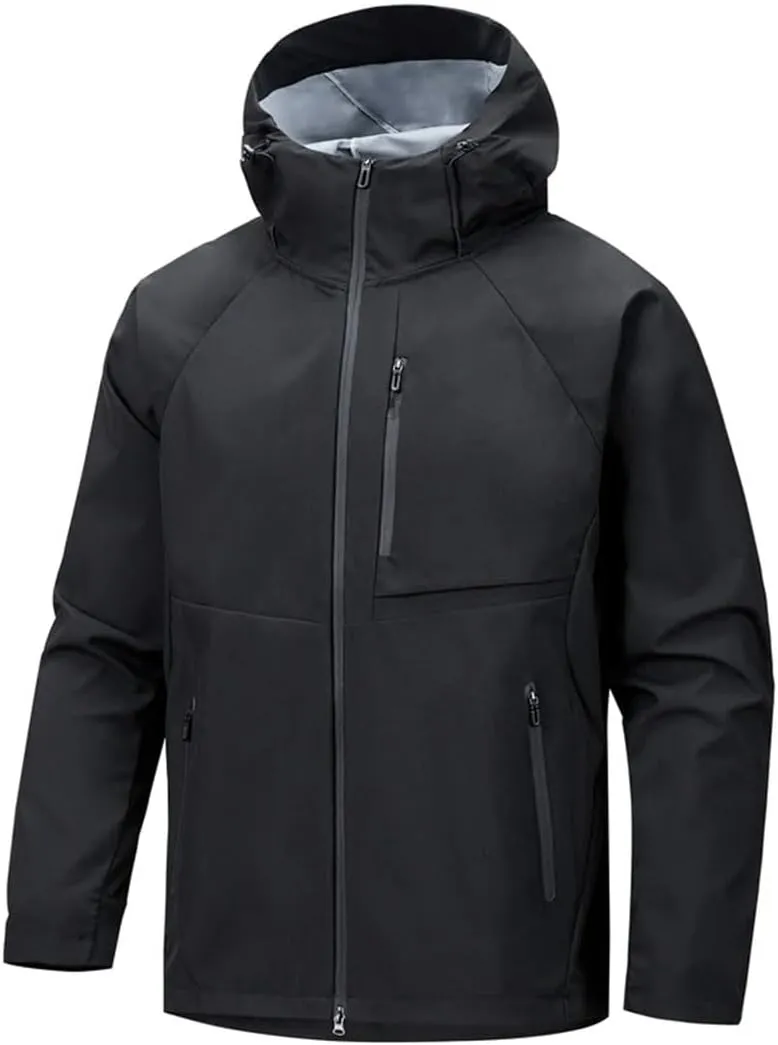 Pegsmio Men Spring Autumn Hooded Outdoor Jackets Coats Hiking Jogger Cargo Jackets Outwear Windbreaker