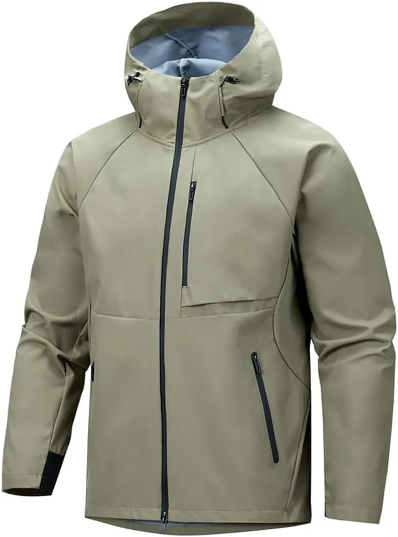 Pegsmio Men Spring Autumn Hooded Outdoor Jackets Coats Hiking Jogger Cargo Jackets Outwear Windbreaker
