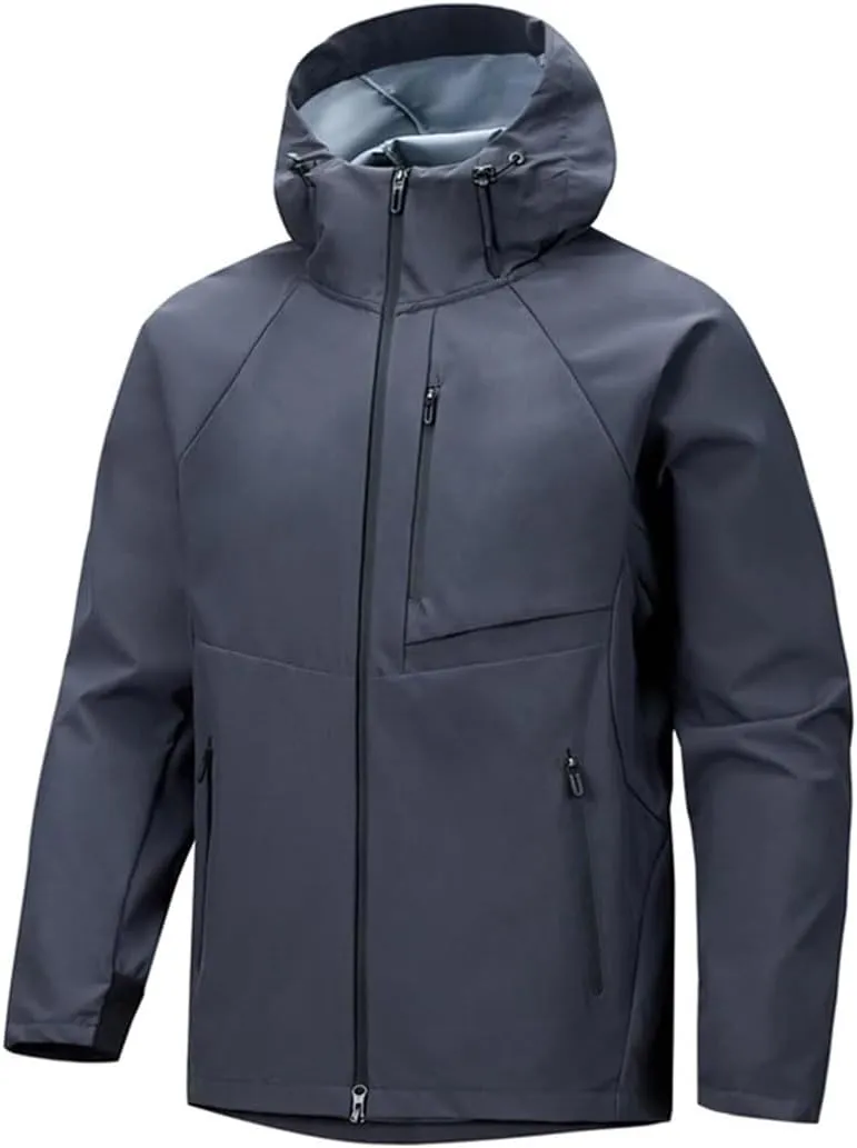 Pegsmio Men Spring Autumn Hooded Outdoor Jackets Coats Hiking Jogger Cargo Jackets Outwear Windbreaker