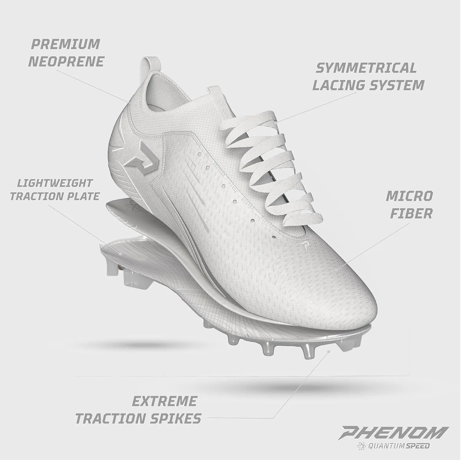 Phenom Elite Quantum Speed Football Cleats  Lightweight Speed Cleats for Men with Traction Plate  Performance Cleats for Football, Lacrosse & Rugby