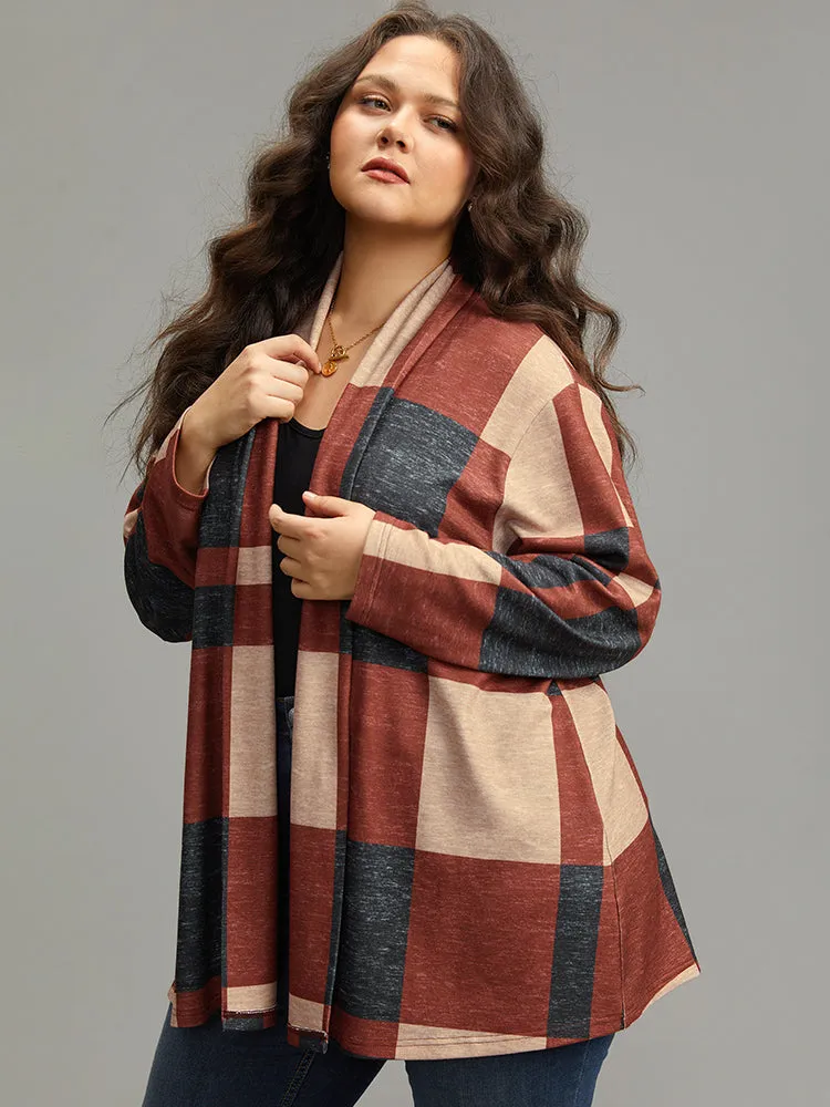 Plaid Contrast Open Front Kimono