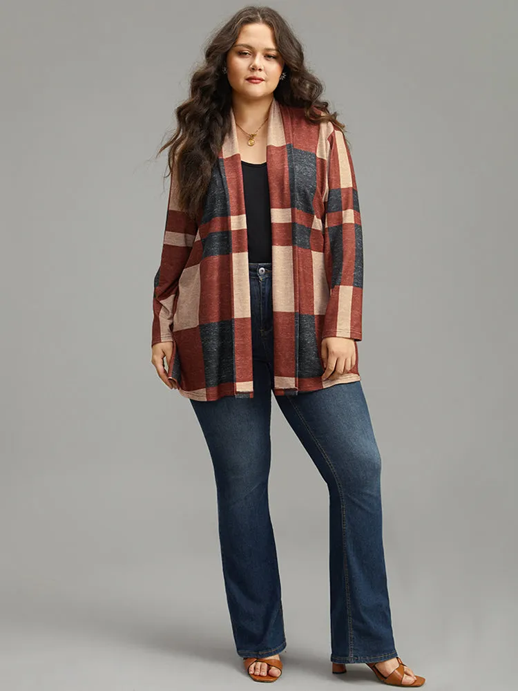 Plaid Contrast Open Front Kimono