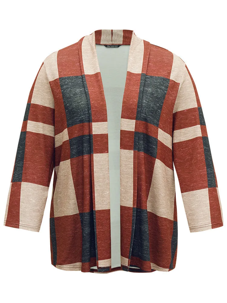 Plaid Contrast Open Front Kimono