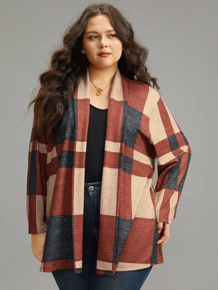 Plaid Contrast Open Front Kimono
