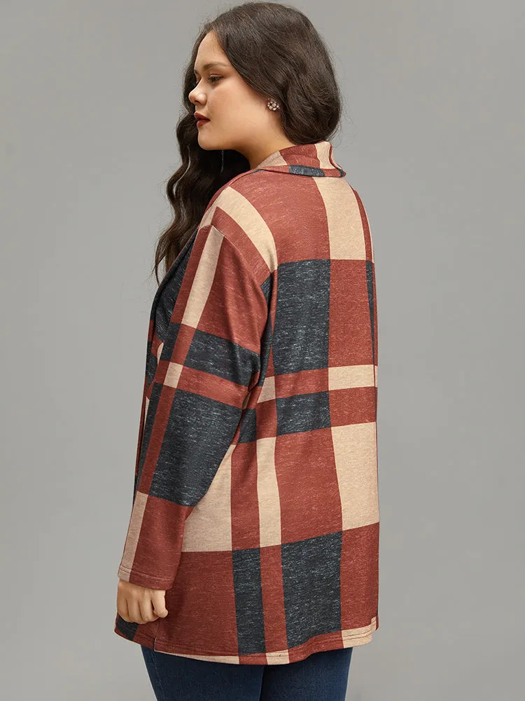Plaid Contrast Open Front Kimono