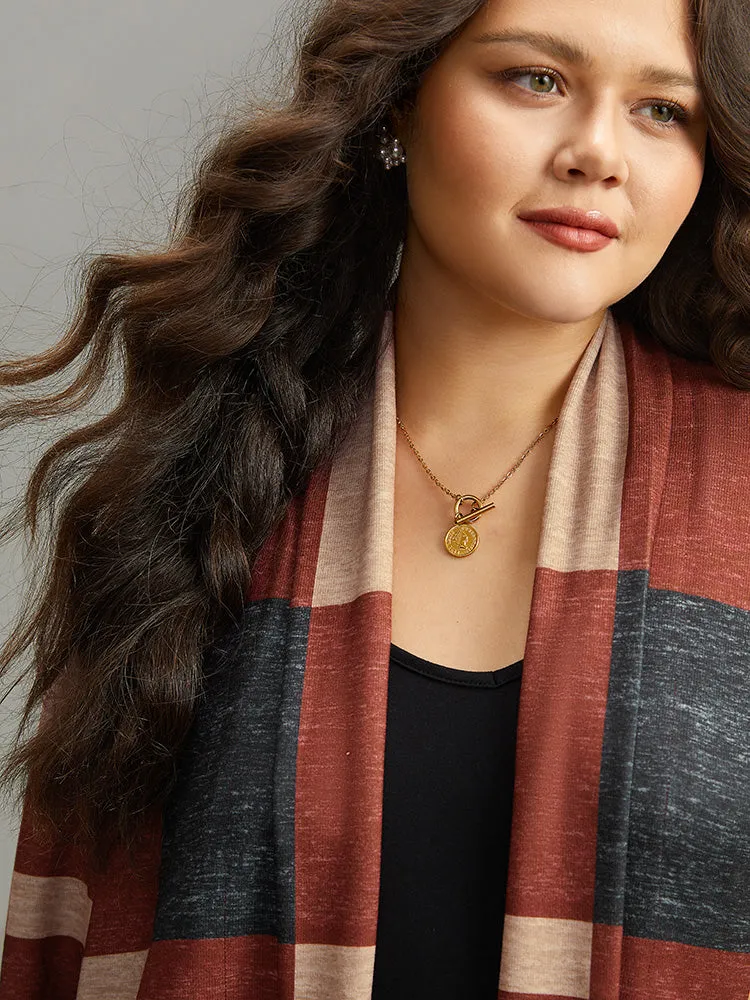 Plaid Contrast Open Front Kimono