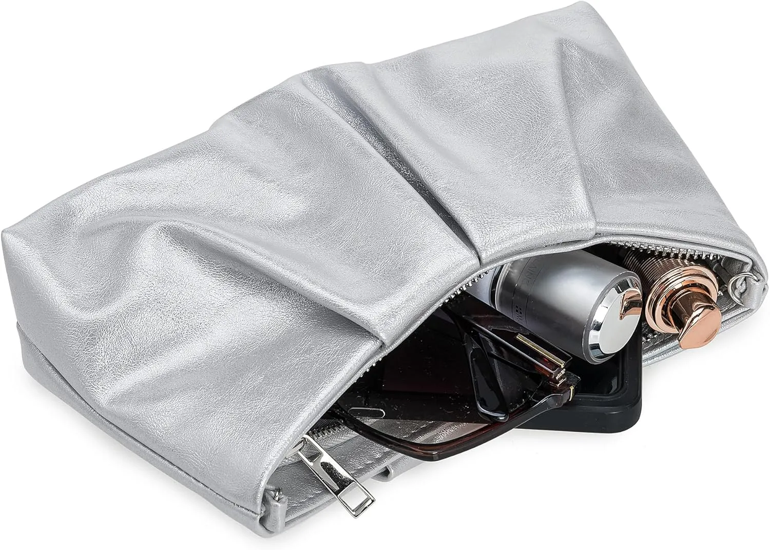 Pleated PU Clutch Evening Purse for Women Dressy Formal Faux Leather Shoulder Handbag