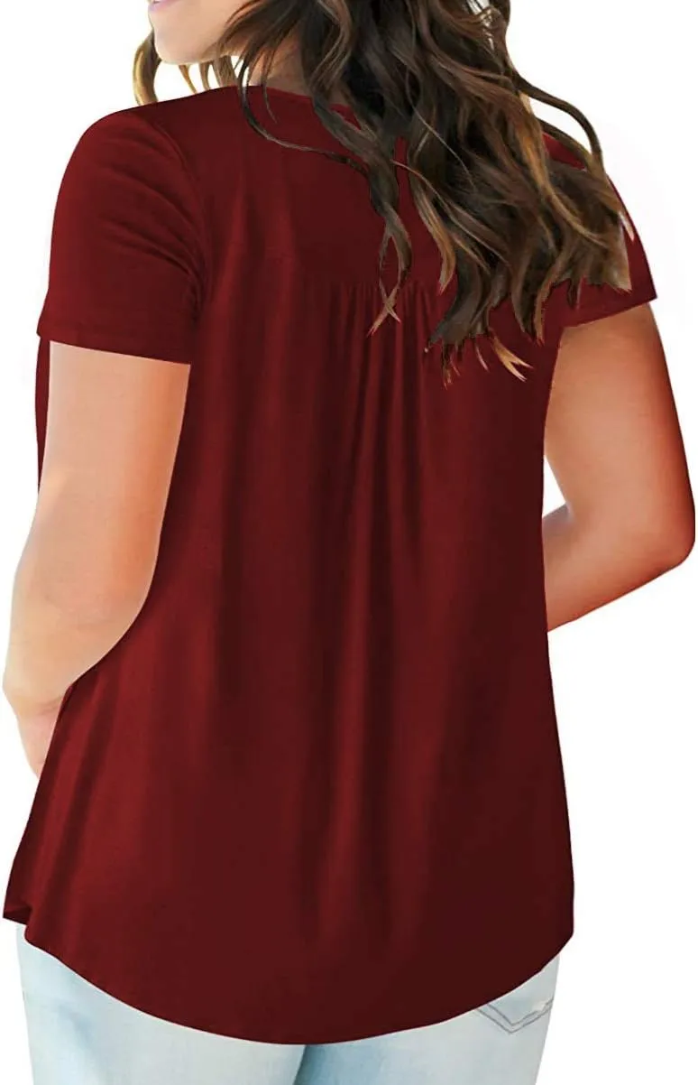 Plus-Size Tops for Women Summer Henley Shirts Flowy Tunics Tee