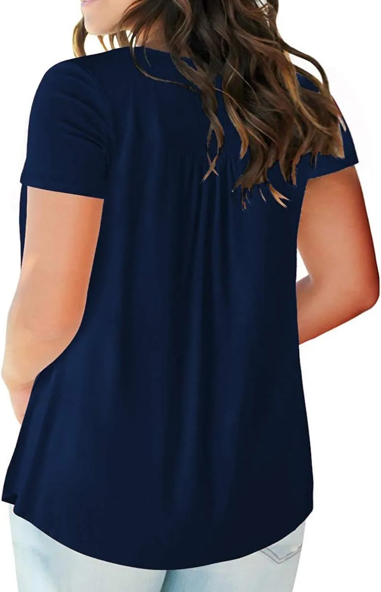 Plus-Size Tops for Women Summer Henley Shirts Flowy Tunics Tee