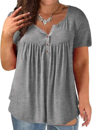 Plus-Size Tops for Women Summer Henley Shirts Flowy Tunics Tee
