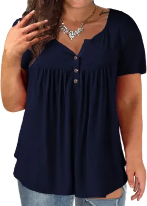 Plus-Size Tops for Women Summer Henley Shirts Flowy Tunics Tee