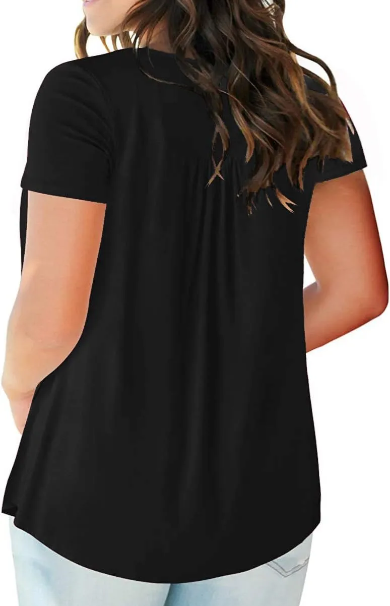 Plus-Size Tops for Women Summer Henley Shirts Flowy Tunics Tee