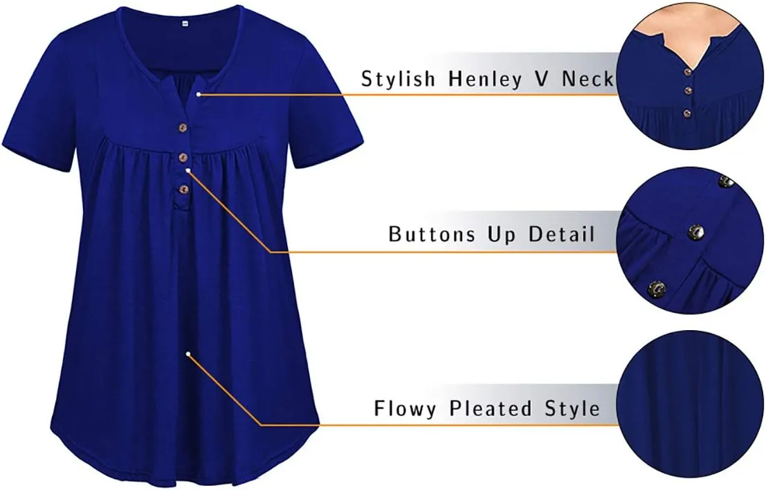 Plus-Size Tops for Women Summer Henley Shirts Flowy Tunics Tee