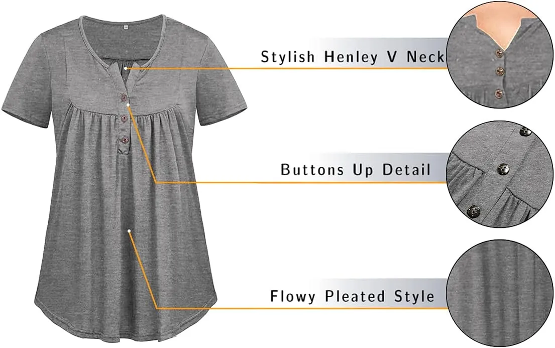 Plus-Size Tops for Women Summer Henley Shirts Flowy Tunics Tee