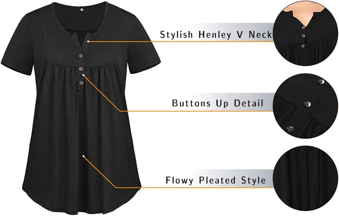 Plus-Size Tops for Women Summer Henley Shirts Flowy Tunics Tee