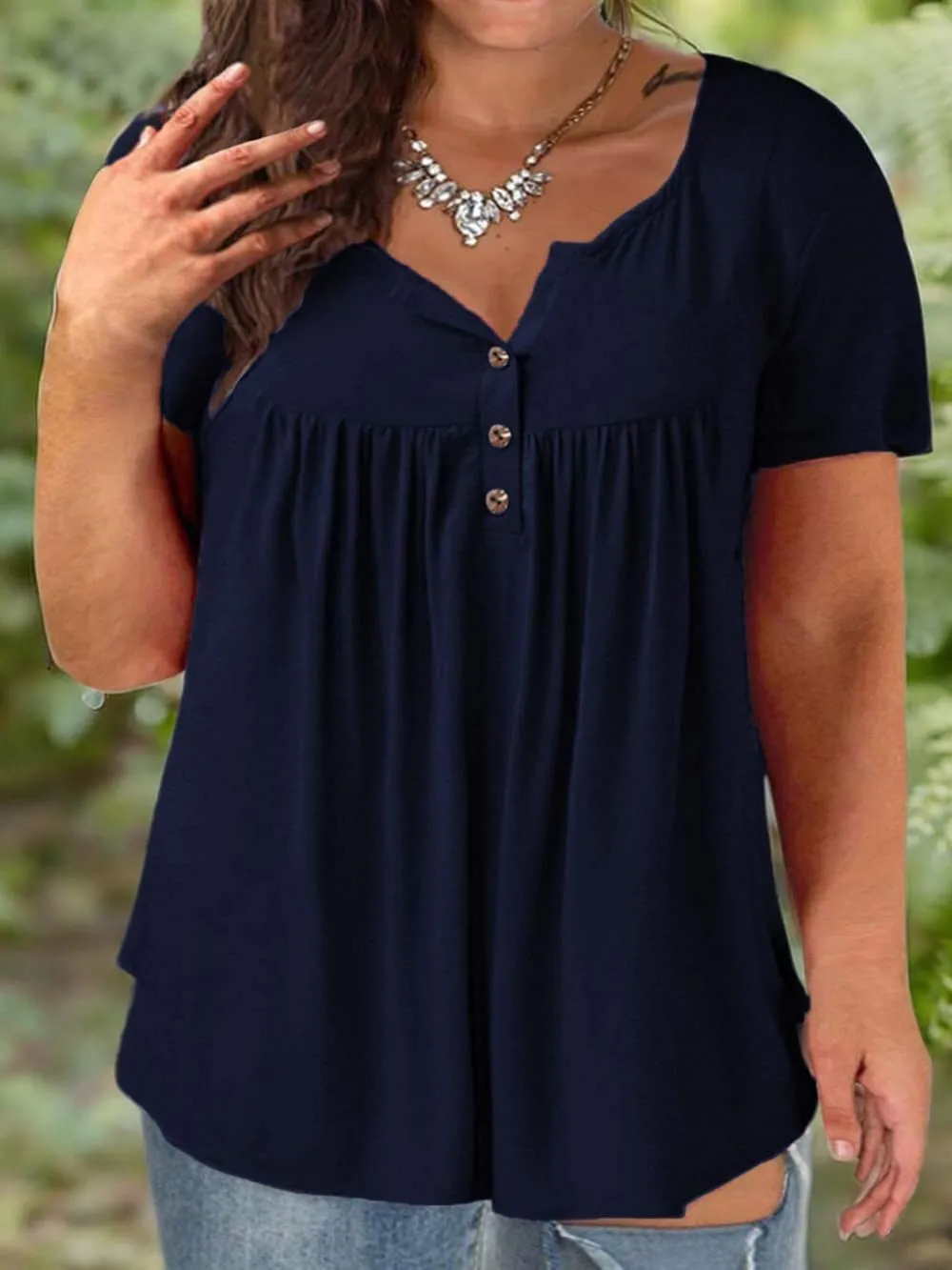 Plus-Size Tops for Women Summer Henley Shirts Flowy Tunics Tee