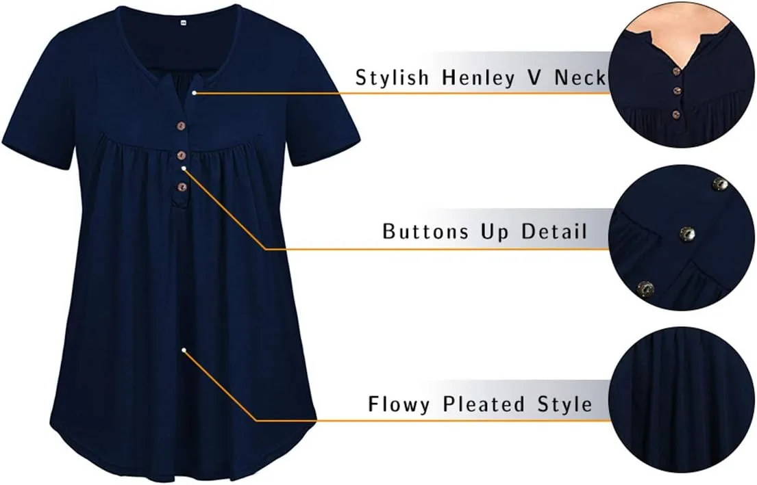 Plus-Size Tops for Women Summer Henley Shirts Flowy Tunics Tee