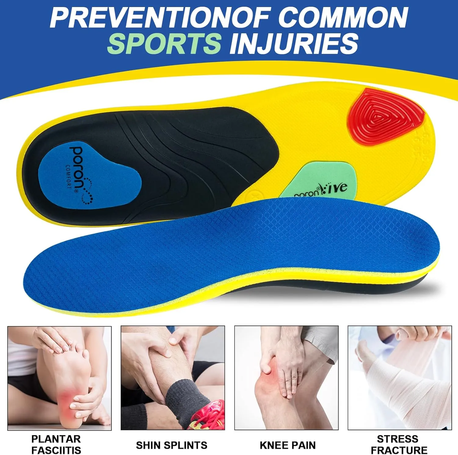 Professional Arch Support Sport Insoles for Women&Men,Plantar Fasciitis Running Shoe Inserts Shock Absorption Athletic Shoe Insoles for Flat Feet Pain Relief-Reduce Muscle Soreness Orthotic Insert S