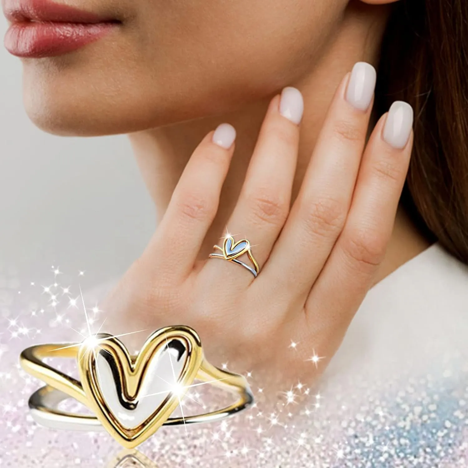 Promise Rings for Women,Gold Plated Solid Sterling Wedding Band for Her Christmas Valentine Gift Minimalist Heart Finger Ring