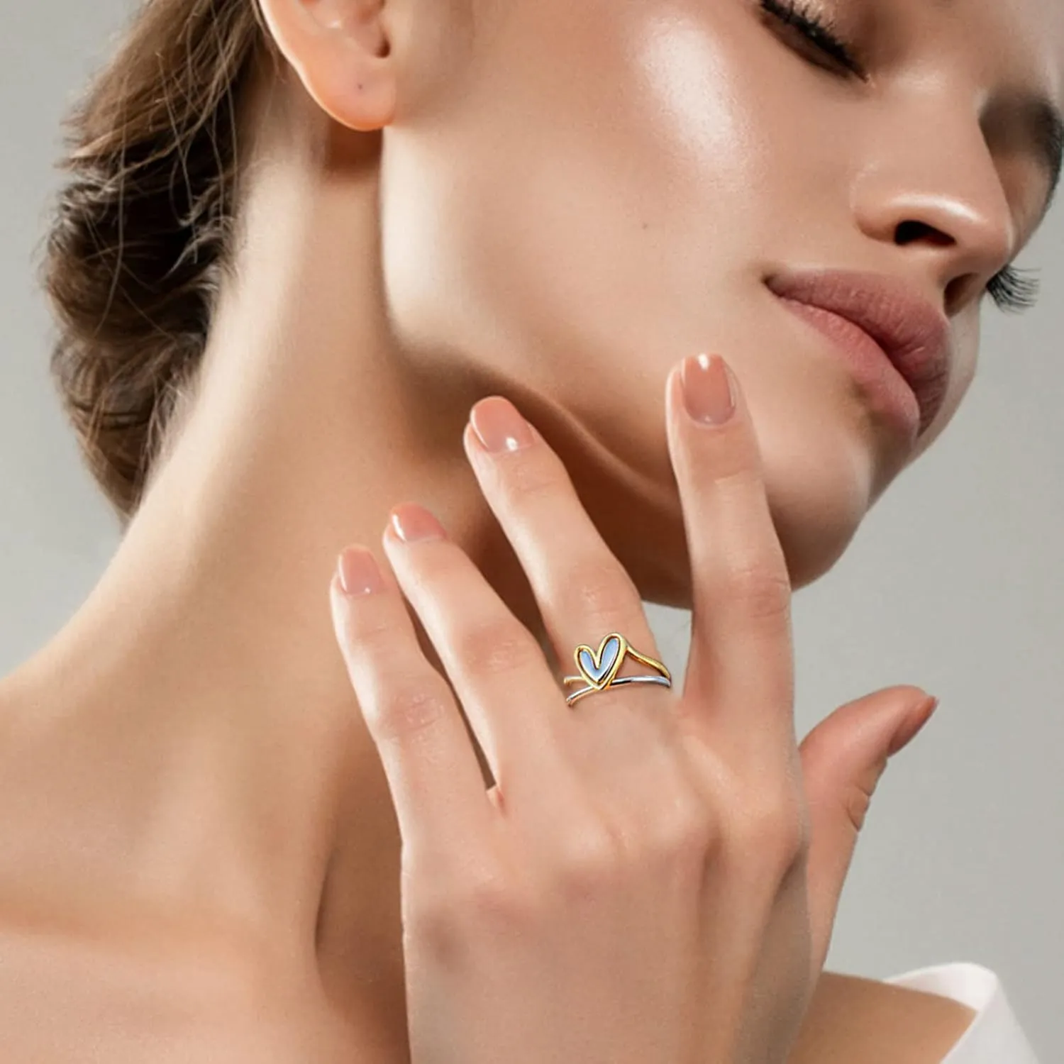 Promise Rings for Women,Gold Plated Solid Sterling Wedding Band for Her Christmas Valentine Gift Minimalist Heart Finger Ring