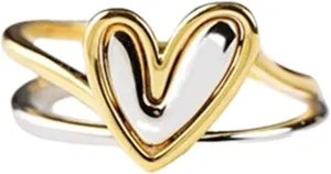 Promise Rings for Women,Gold Plated Solid Sterling Wedding Band for Her Christmas Valentine Gift Minimalist Heart Finger Ring