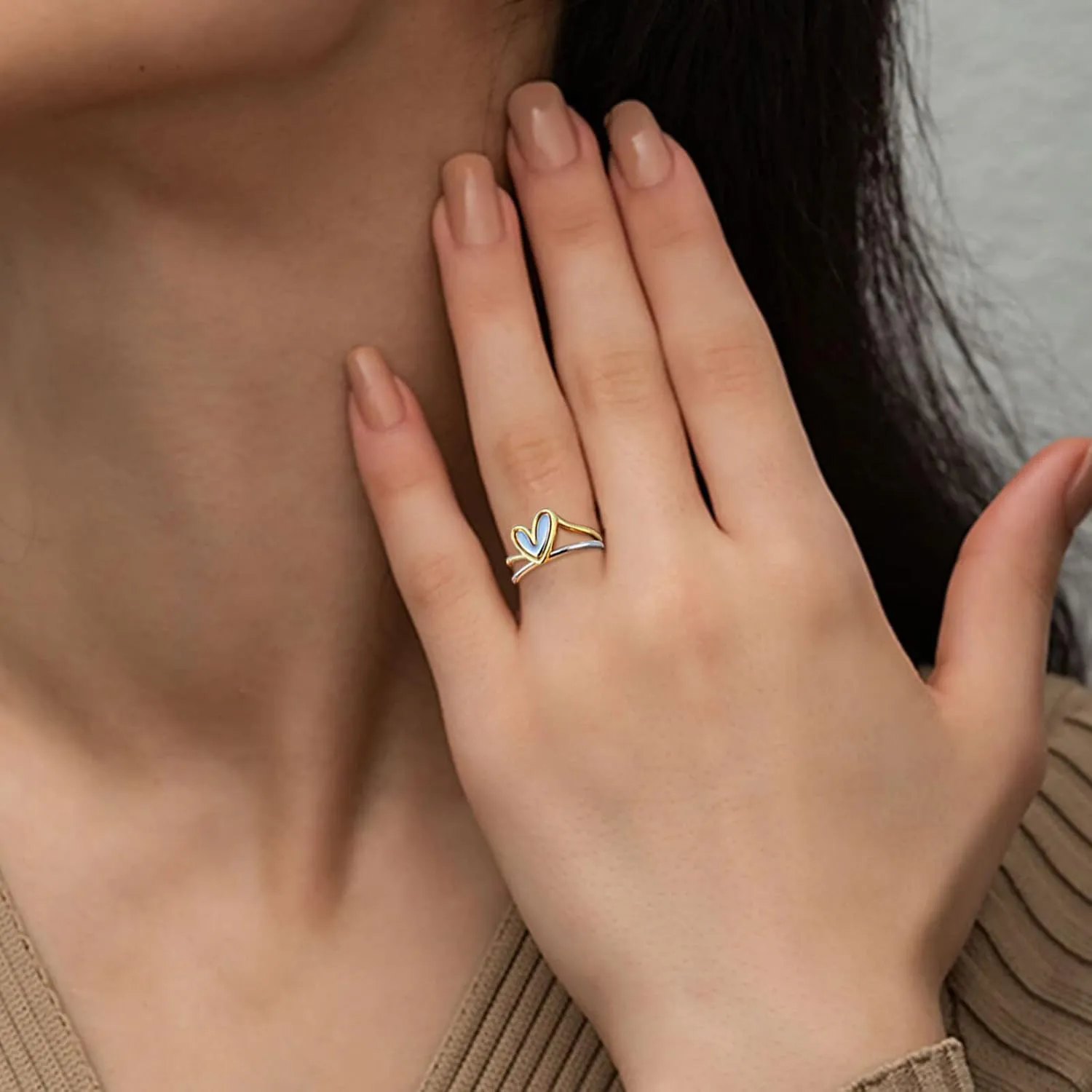 Promise Rings for Women,Gold Plated Solid Sterling Wedding Band for Her Christmas Valentine Gift Minimalist Heart Finger Ring