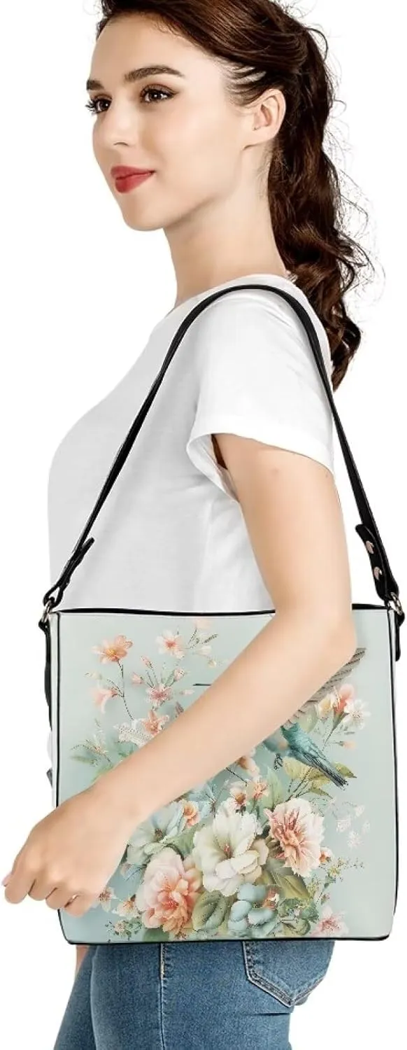 PU Leather Tote Bucket Bags Purse Women's Large Designer Shoulder Handbags for Work Travel Beach or Daily Use