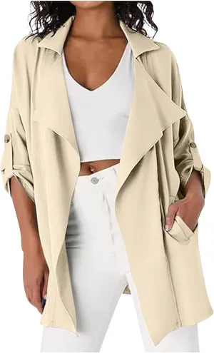 Puffer Jacket Womens Plus Size Button Thin Winter Coat Casual Cardigan Long Sleeve Trench Jackets with Pockets