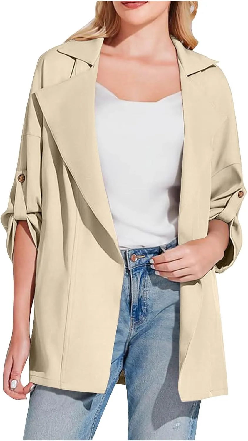Puffer Jacket Womens Plus Size Button Thin Winter Coat Casual Cardigan Long Sleeve Trench Jackets with Pockets
