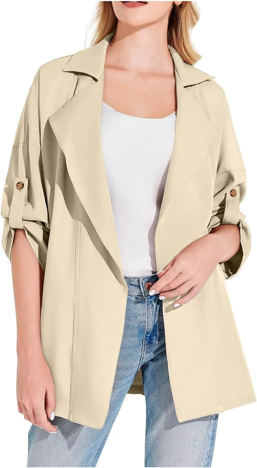 Puffer Jacket Womens Plus Size Button Thin Winter Coat Casual Cardigan Long Sleeve Trench Jackets with Pockets
