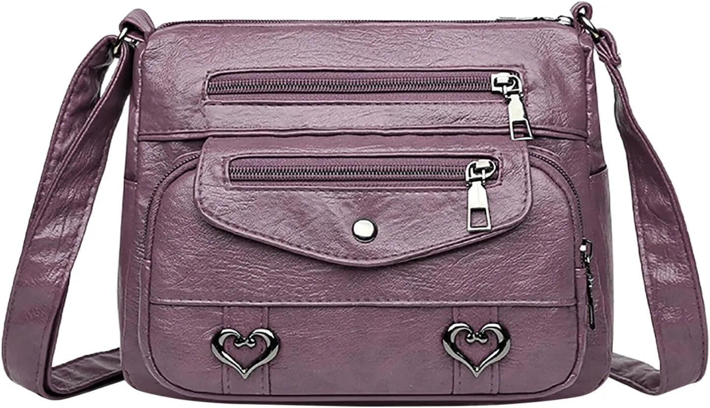 Puffy Crossbody Bags for Women Cute Hobo Tote Handbags Mini Clutch Purses with Zipper Closure Fashion Beach Bag(Purple)