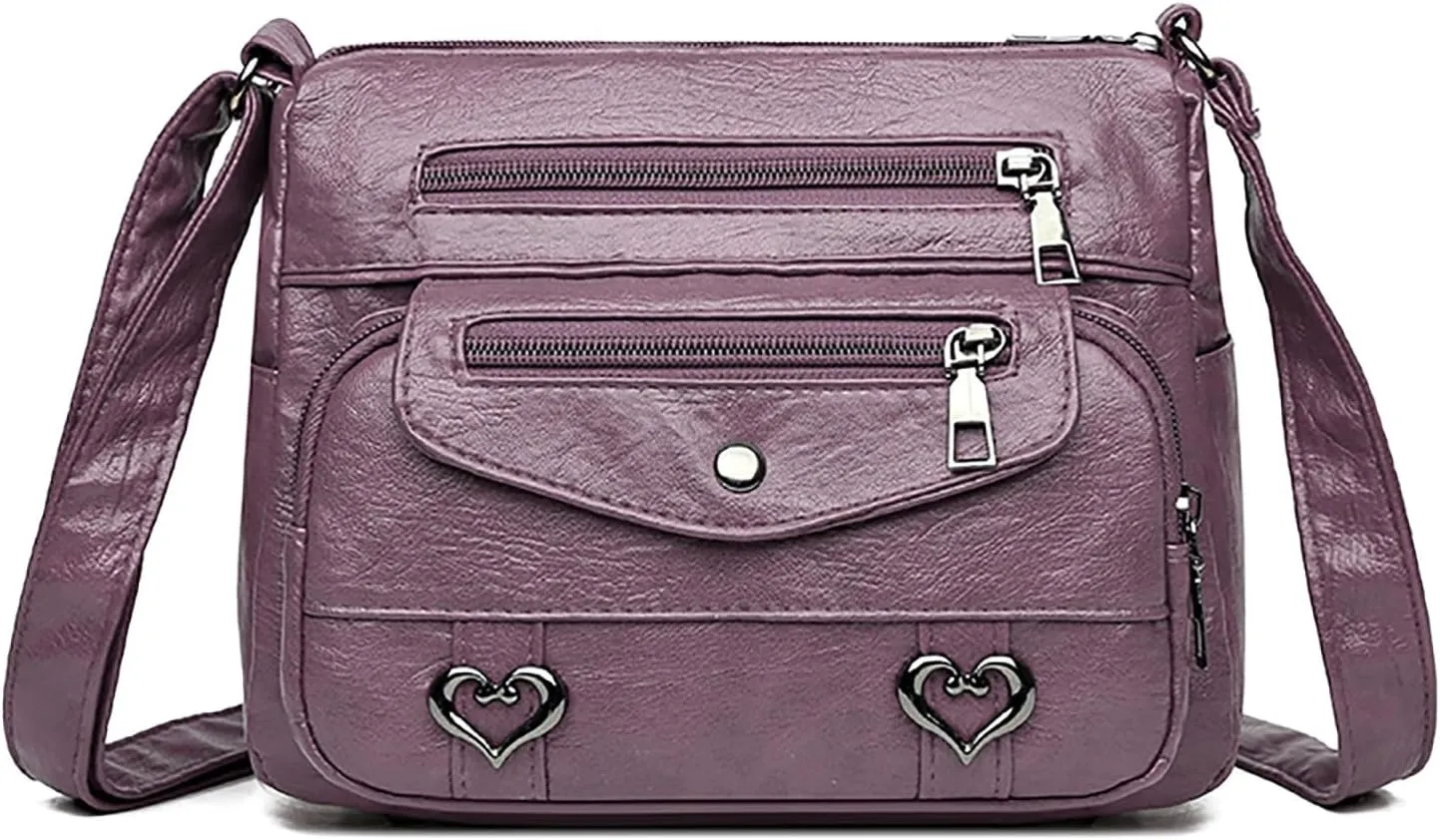 Puffy Crossbody Bags for Women Cute Hobo Tote Handbags Mini Clutch Purses with Zipper Closure Fashion Beach Bag(Purple)