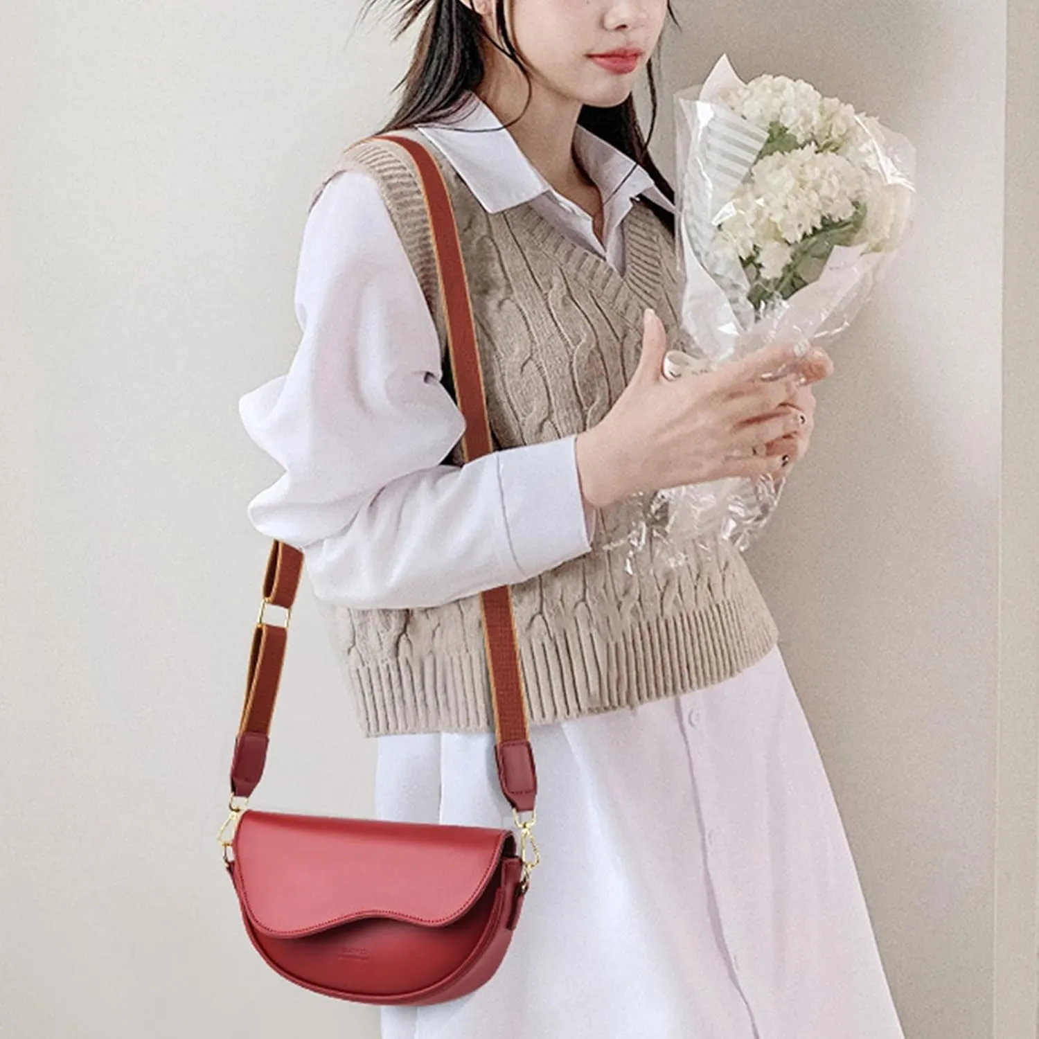 Purses for Women Crossbody Anti Theft Fashion Cotton Canvas Handbags Tote Purses Multi Compartment Purse(Red)