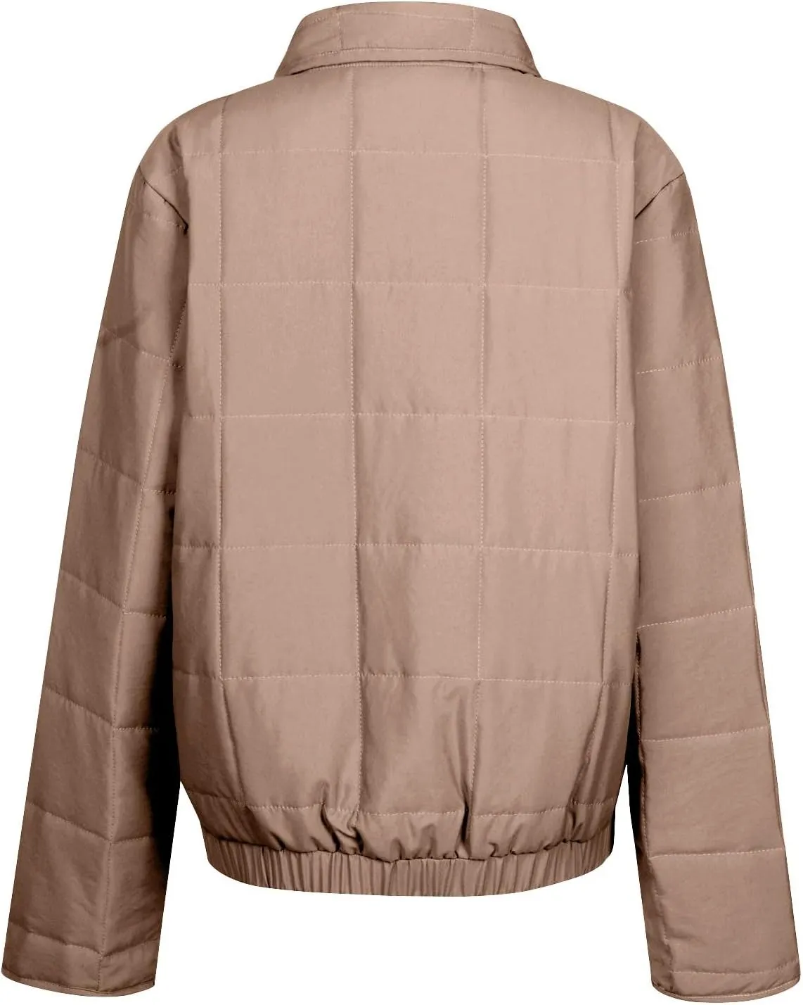 Quilted Jackets for Women Cotton Long Sleeve Zip Up Jackets with Pockets Fall Relaxed Fit Puffer Jacket Outerwear