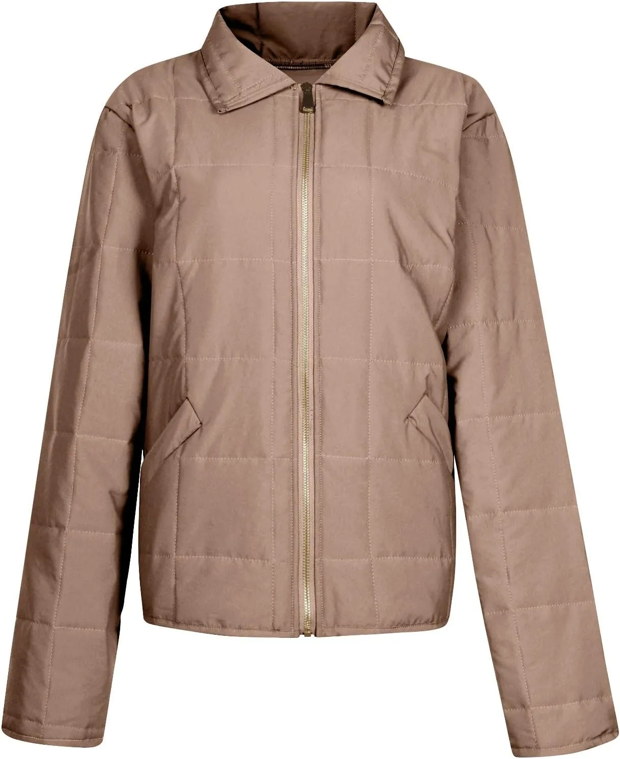 Quilted Jackets for Women Cotton Long Sleeve Zip Up Jackets with Pockets Fall Relaxed Fit Puffer Jacket Outerwear