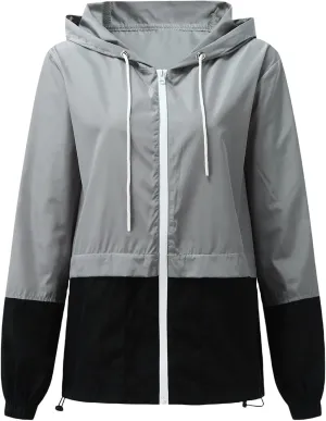 Rain Jackets for Women Long Sleeve Zipper Rain Coats Packable Hooded Waterproof Windbreaker Outdoor Active Raincoat
