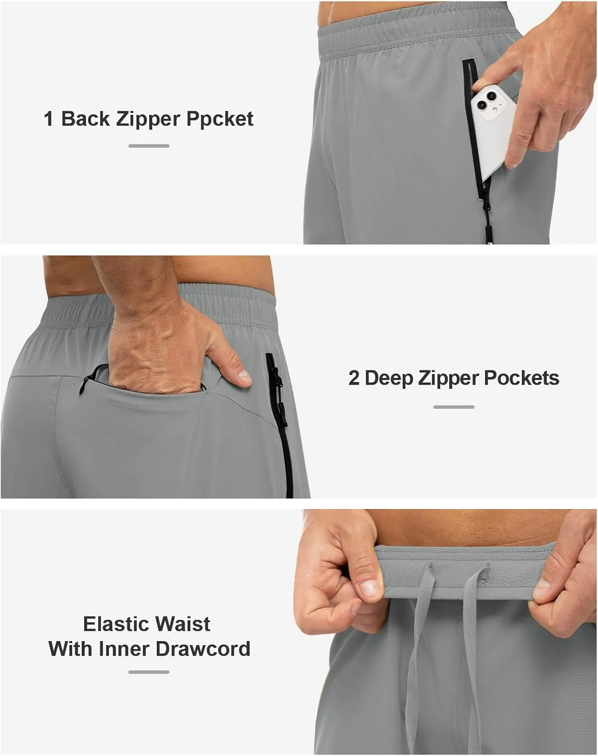 Rdruko Men's Hiking Shorts with Zipper Pockets 7'' Lightweight Quick Dry Workout Shorts Running Athletic Shorts
