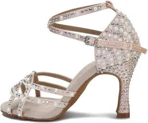 Rhinestone Dance Training Sandals - Tango/Salsa Ballroom Wedding Heels (9CM/3.54")