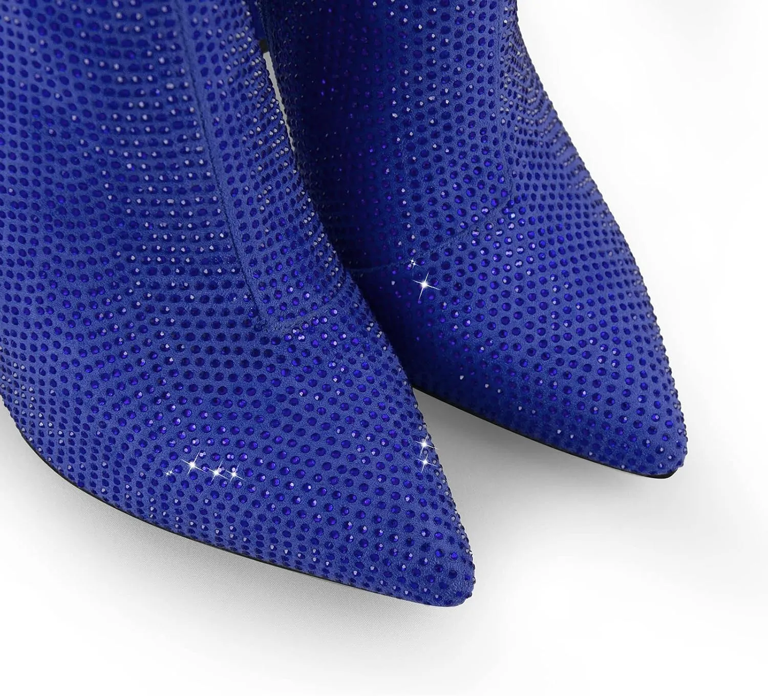 richealnini Womens Sexy Rhinestones Pointed Toe Block High Heel Ankle Boots