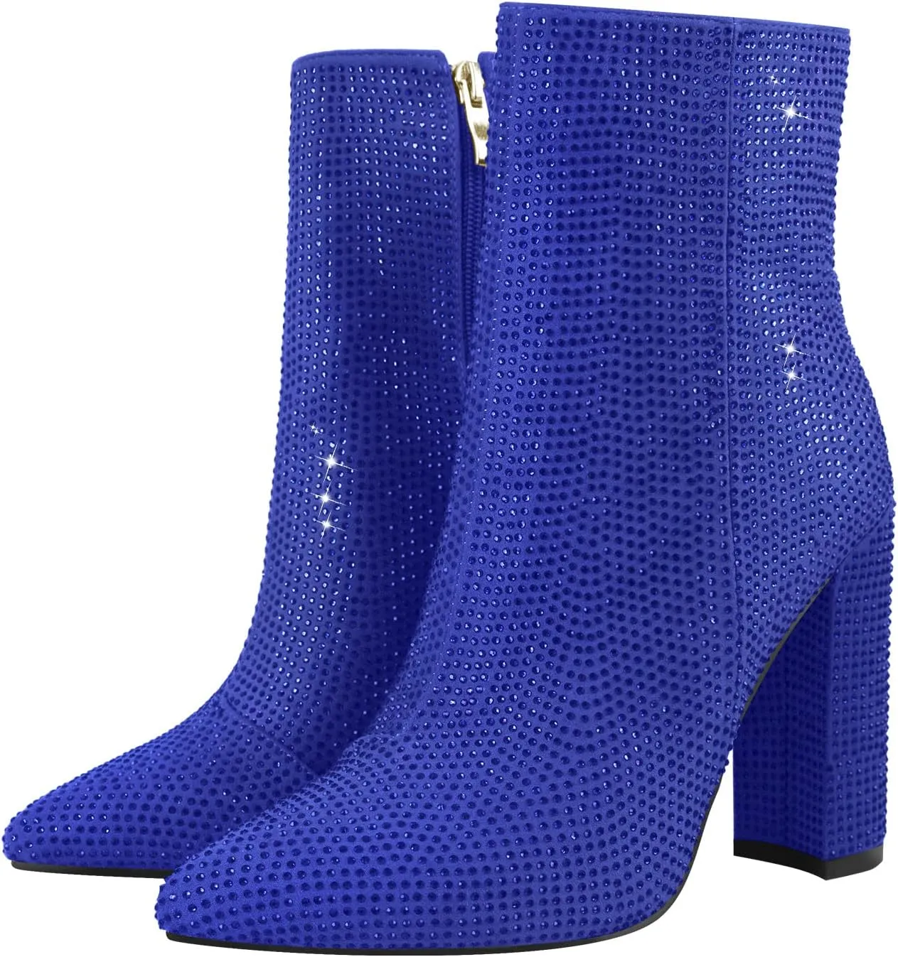 richealnini Womens Sexy Rhinestones Pointed Toe Block High Heel Ankle Boots