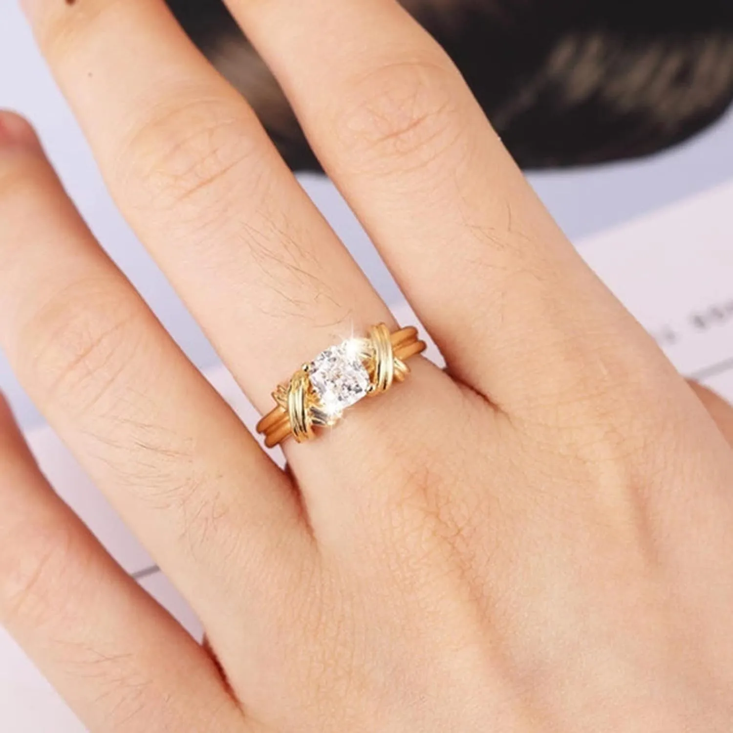Rings for Women Plated Wedding Band Thin Stackable Rings Opal Dainty Cubic Zirconia Promise Engagement Ring