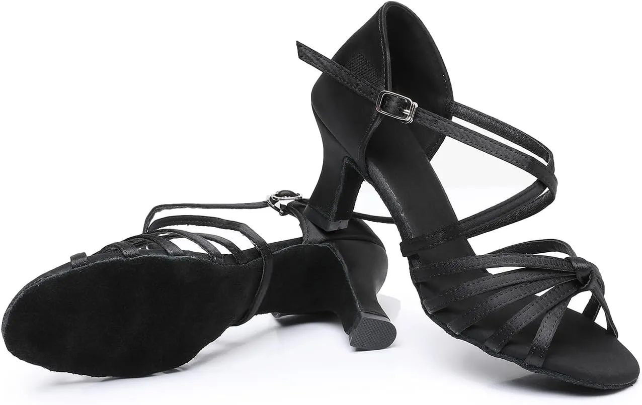 Rosefinch Women Ballroom Dance Shoes Latin Salsa Bachata Performance Dance Dancing Shoes 2" Black 3.5US