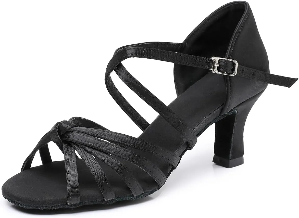 Rosefinch Women Ballroom Dance Shoes Latin Salsa Bachata Performance Dance Dancing Shoes 2" Black 3.5US