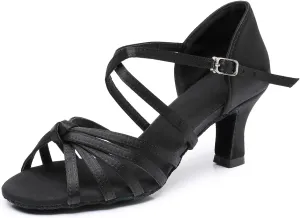 Rosefinch Women Ballroom Dance Shoes Latin Salsa Bachata Performance Dance Dancing Shoes 2" Black 3.5US