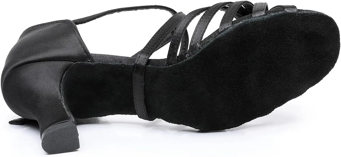 Rosefinch Women Ballroom Dance Shoes Latin Salsa Bachata Performance Dance Dancing Shoes 2" Black 3.5US