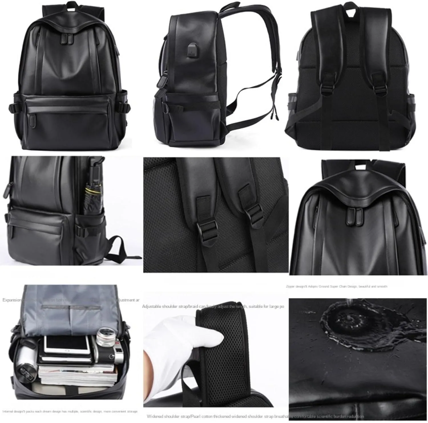 ROSTNK Leather Backpack for Men Black Laptop Computer Backpack Large Capacity Business Ladies Retro Leisure Travel Backpack (Backpack1)