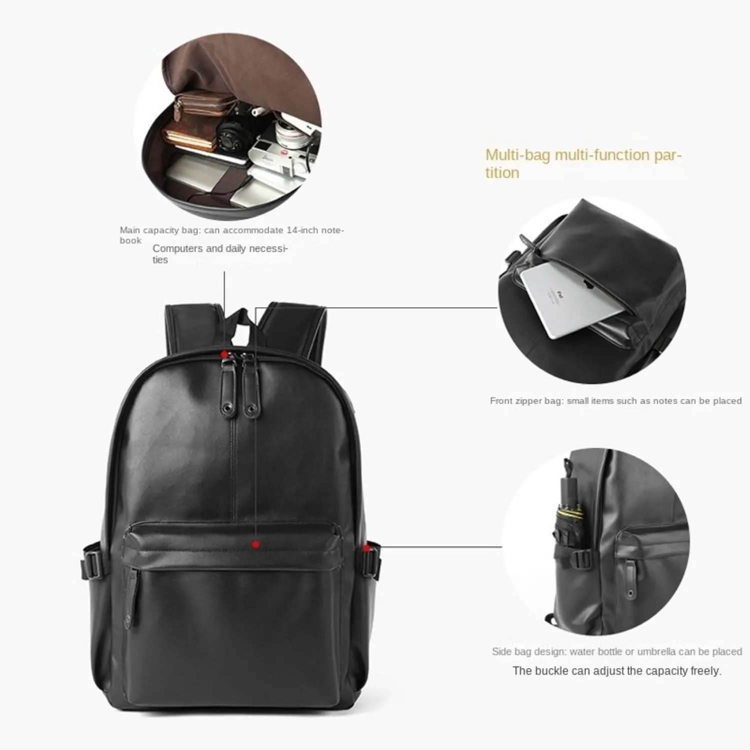 ROSTNK Leather Backpack for Men Black Laptop Computer Backpack Large Capacity Business Ladies Retro Leisure Travel Backpack (Backpack3)