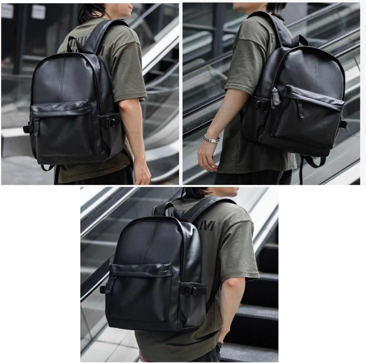 ROSTNK Leather Backpack for Men Black Laptop Computer Backpack Large Capacity Business Ladies Retro Leisure Travel Backpack (Backpack3)