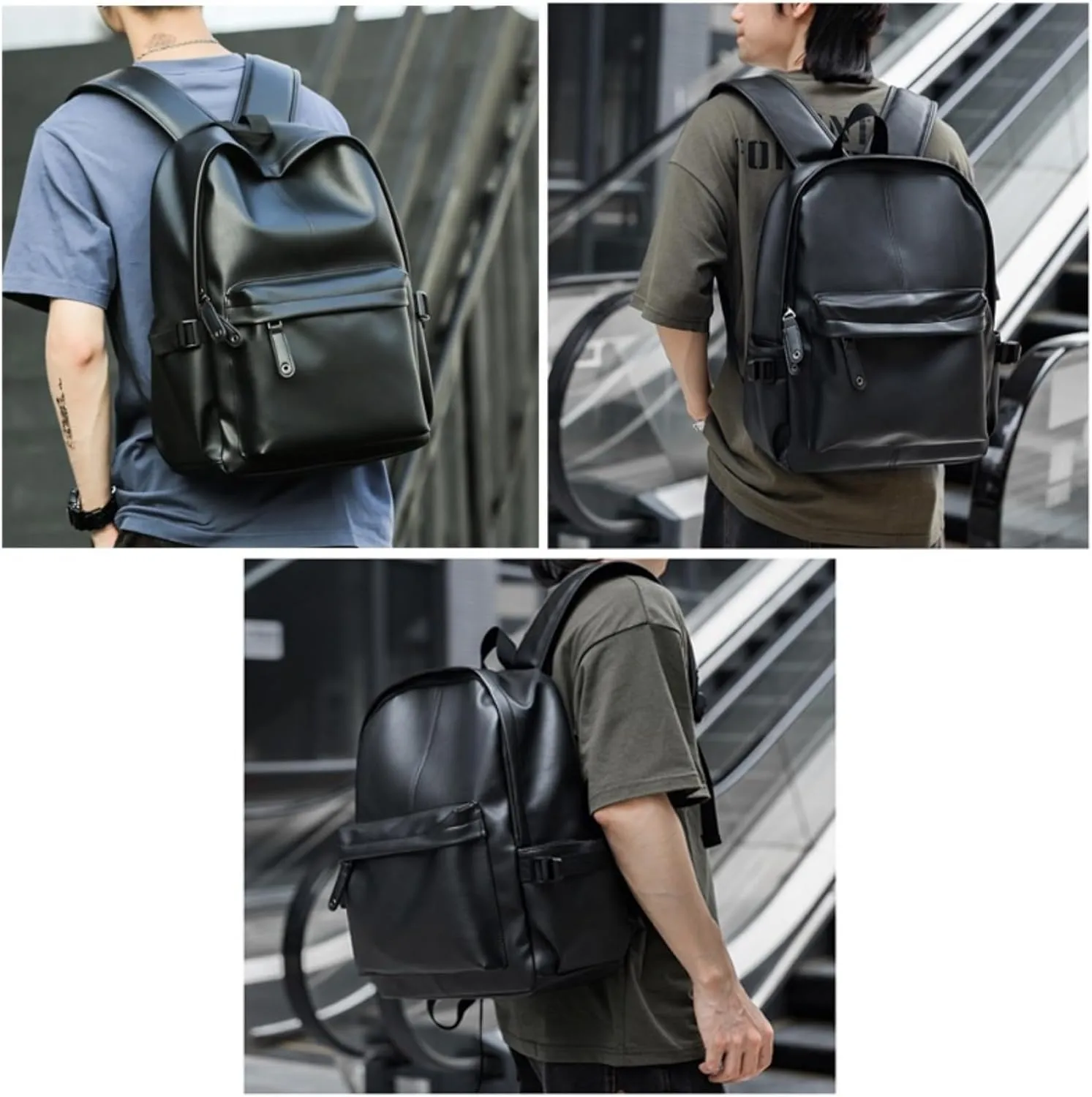 ROSTNK Leather Backpack for Men Black Laptop Computer Backpack Large Capacity Business Ladies Retro Leisure Travel Backpack (Backpack3)